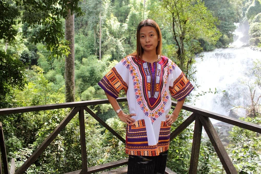 RaanPahMuang Brand Unisex Bright African White Dashiki Cotton Shirt - Image 2