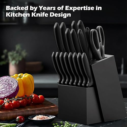 Miniatura 7 de Juego de 20 cuchillos para cocina con bloque, apto para lavavajillas, con afilador integrado, juego de cuchillos de acero inoxidable alemán negro