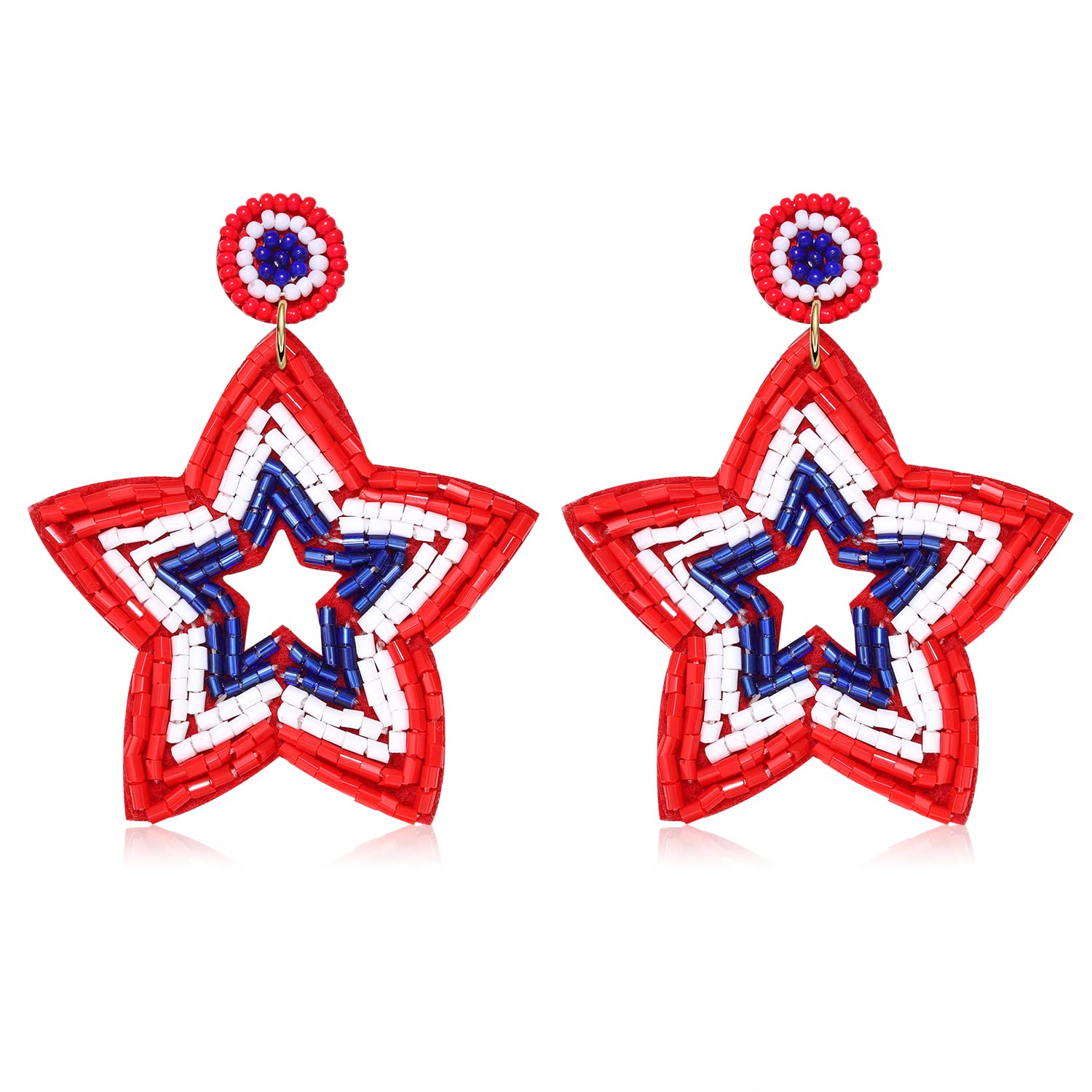 American Flag Earrings Red Blue White Lips Star Beaded Dangle Earrings 4th of July Patriotic Drop Earrings Independence