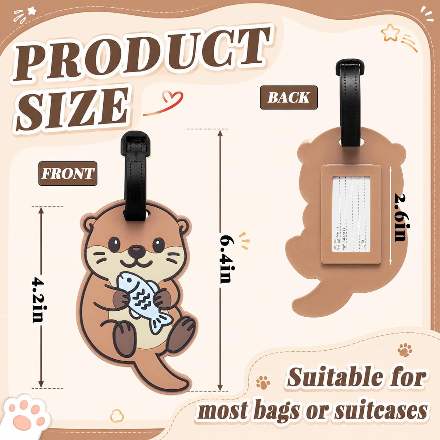 Hsei 6 Pack Cute Animal Luggage Tags for Family Travel Gift, Otter image 2