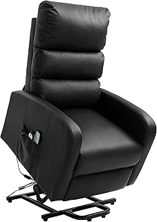 Power Massage Lift Recliner Chair with Heat & Vibration for Elderly, Heavy Duty and Safety Motion Reclining Mechanism - PU Leather Sofa Contempoary Design (Black)