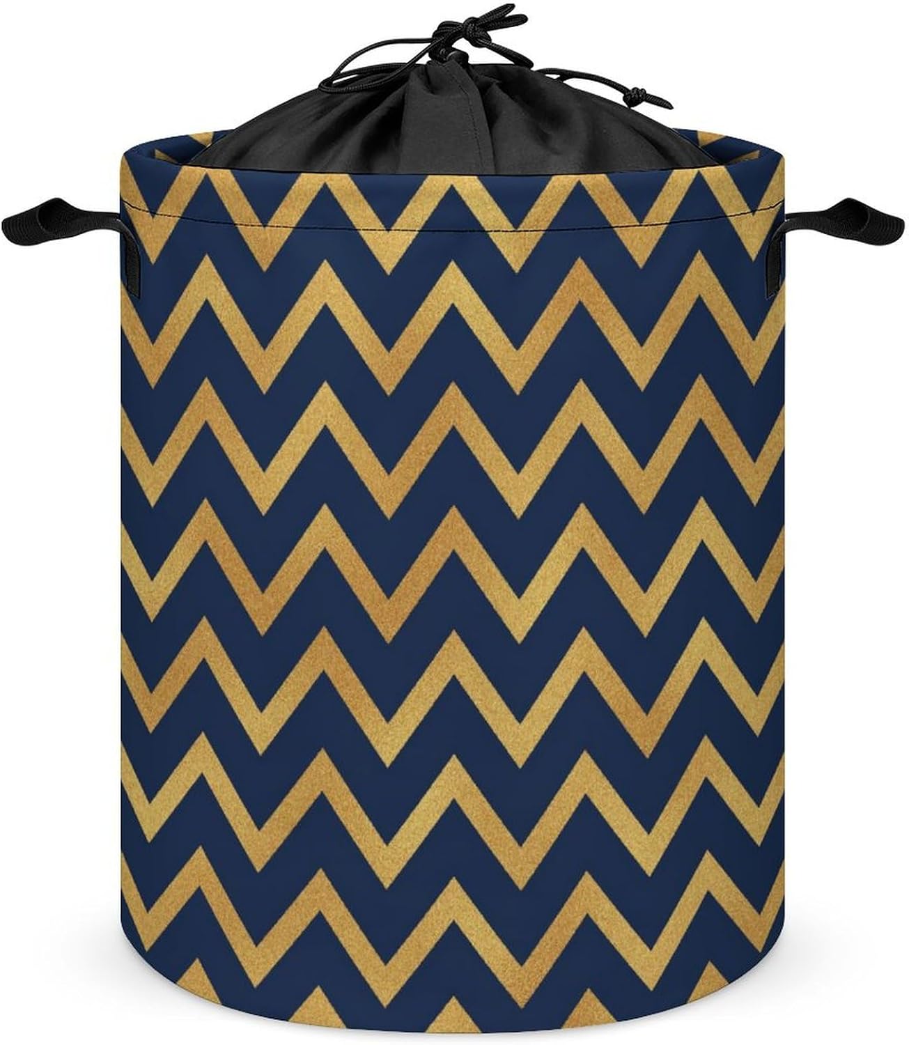 Large Laundry Basket, White and Gold Chevron Pattern Laundry Hamper Bag Collapsible Washing Bin With Handles for College Dorm, Family Essentials Storage