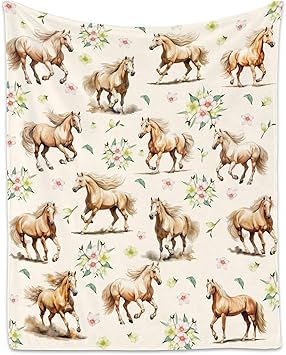Horse Throws Blanket - 30x40 Inches Cute Throw Blanket for Girls - White Soft Fuzzy Blankets for Couch & Office