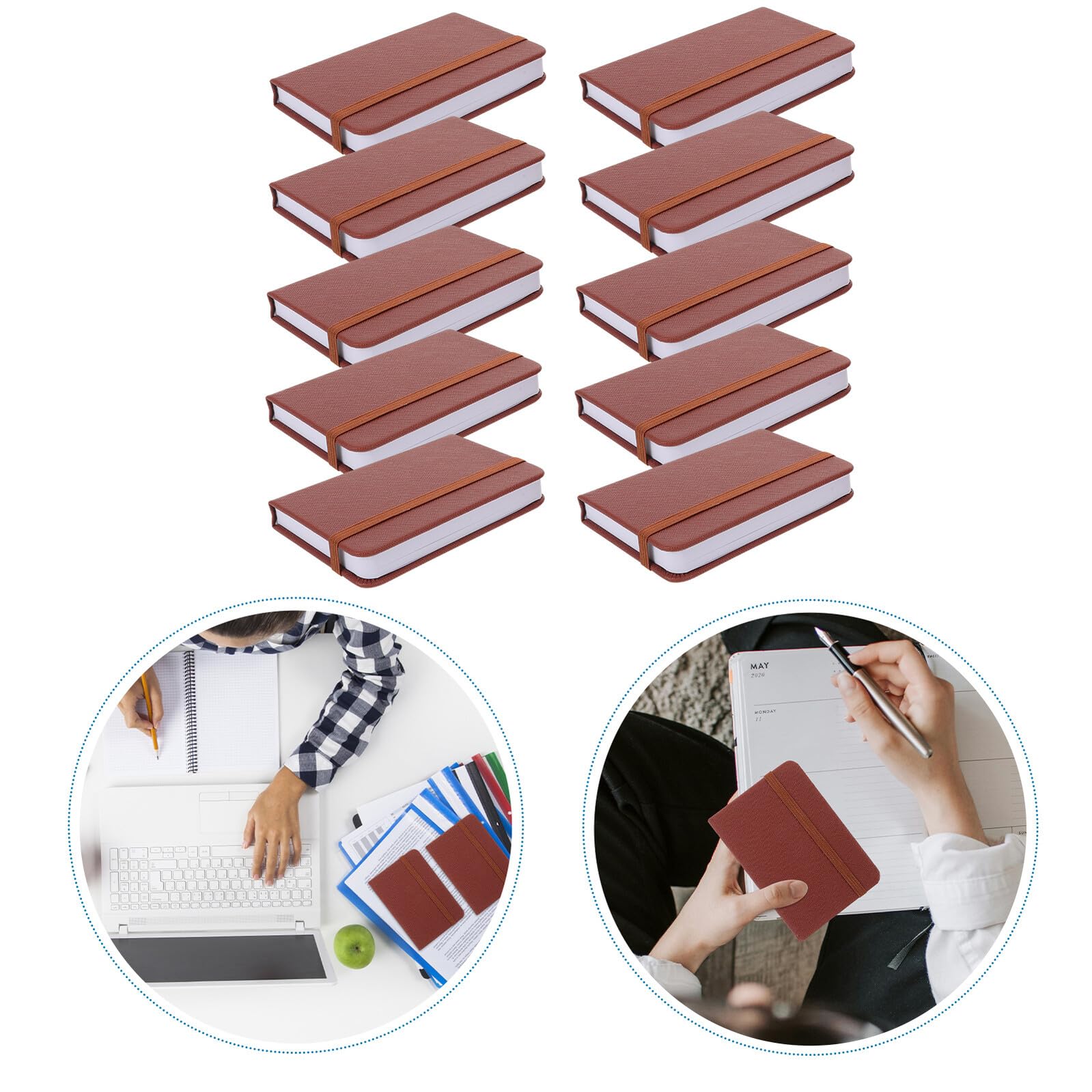 Sosoport Lot de 10 Carnets de Poche A7 en Similicuir Marron Petit Carnet Ligné Portable pour Bureau et Voyages Bloc-Notes Compact avec Marque-Page Agenda Mensuel Pratique pour Prise de