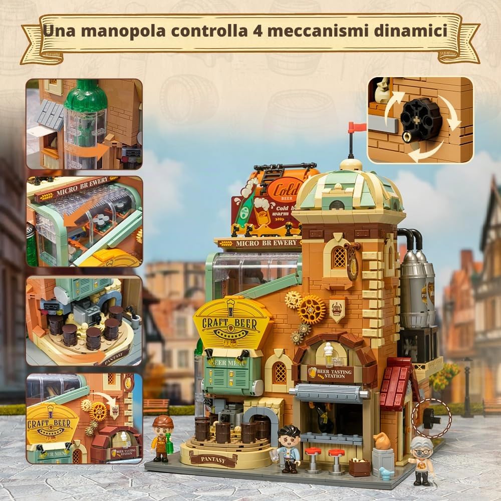 PAN TASY Set da costruzione per birrificio artigianale PANTASY per adulti - Modello di fabbrica di microfabbrica di vitage con architettura modulare, meccanismi dinamici, miniature autosviluppate