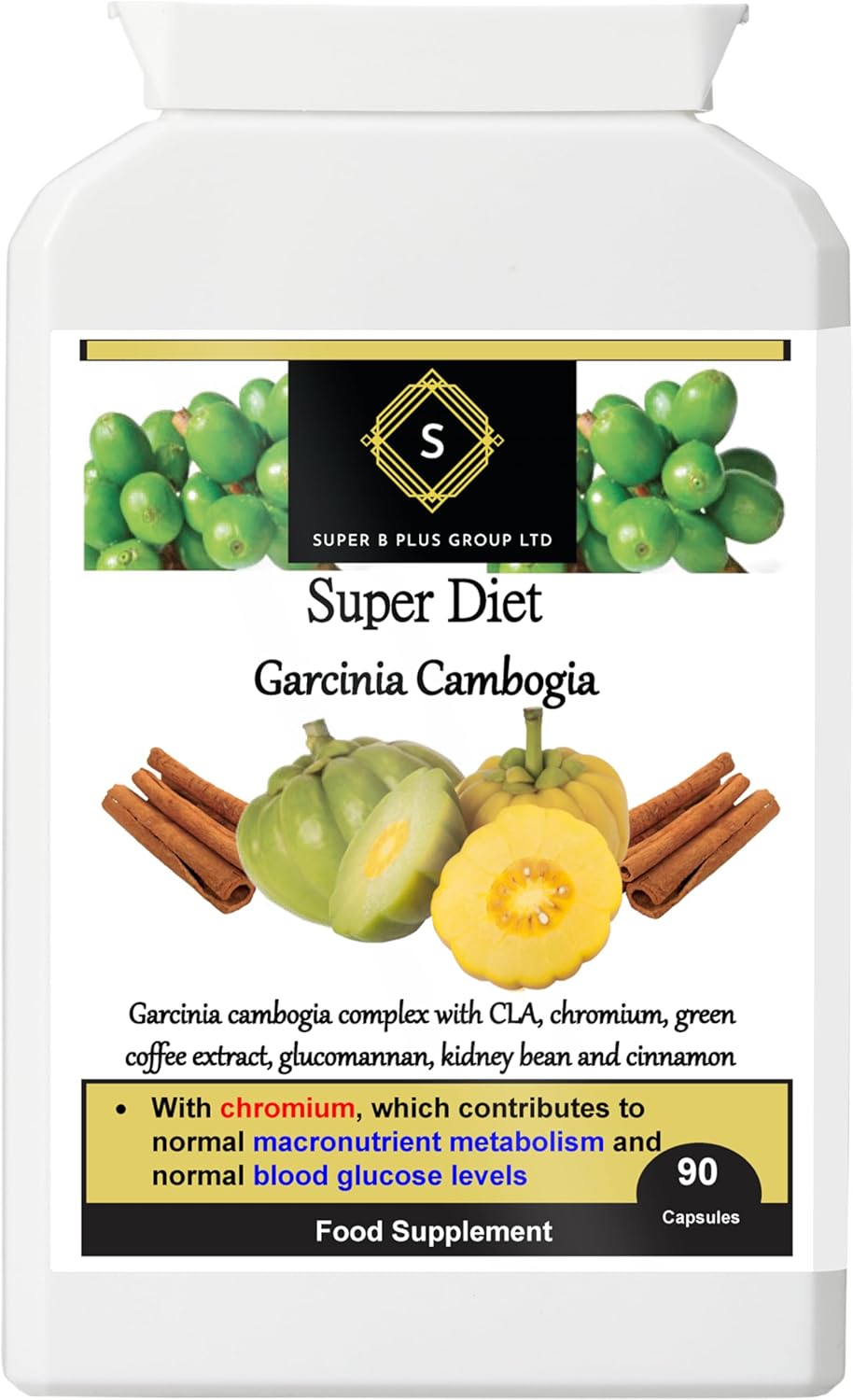 Super Diet Garcinia Cambogia with Chromium for Normal Blood Glucose and Metabolism Herbal Supplement – 90 Capsules
