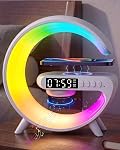 Smart LED Table Lamp, Bluetooth Speaker, Wireless Charger, Clock | G-Shape RGB Night Light | Bedside Bedroom Decor | Aesthetic Desktop Nightstand Gift | 10 Dynamic Modes | Dimmable & Cordless