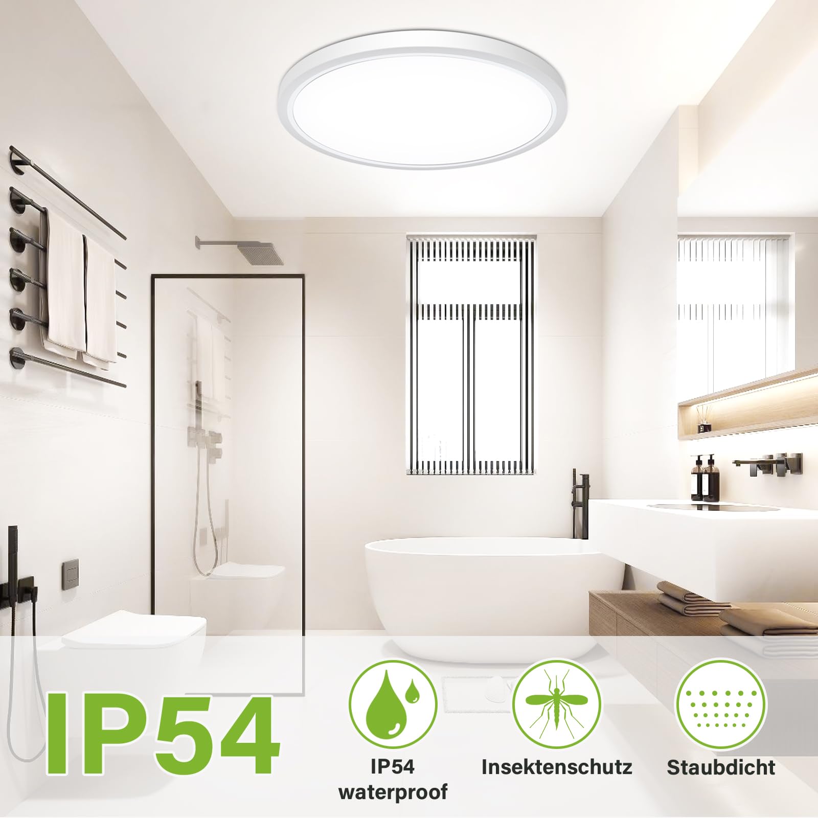 Bzavor LED Deckenleuchte Flach Effizienzklasse A 11W 2600LM,3Farben-3000K/4000K/6500K,Ø30CM led deckenlampe IP54 Wasserfest Ultra Dünn Lampe Panel für Wohnzimmer bad flur schlafzimmer Wohnzimmer Büro