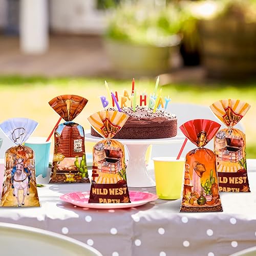 Miniatura 5 de Jetec 100 bolsas de celofán de vaquero occidental, regalo de vaquero del salvaje oeste, bolsa de dulces con corbatas, suministros de decoración de