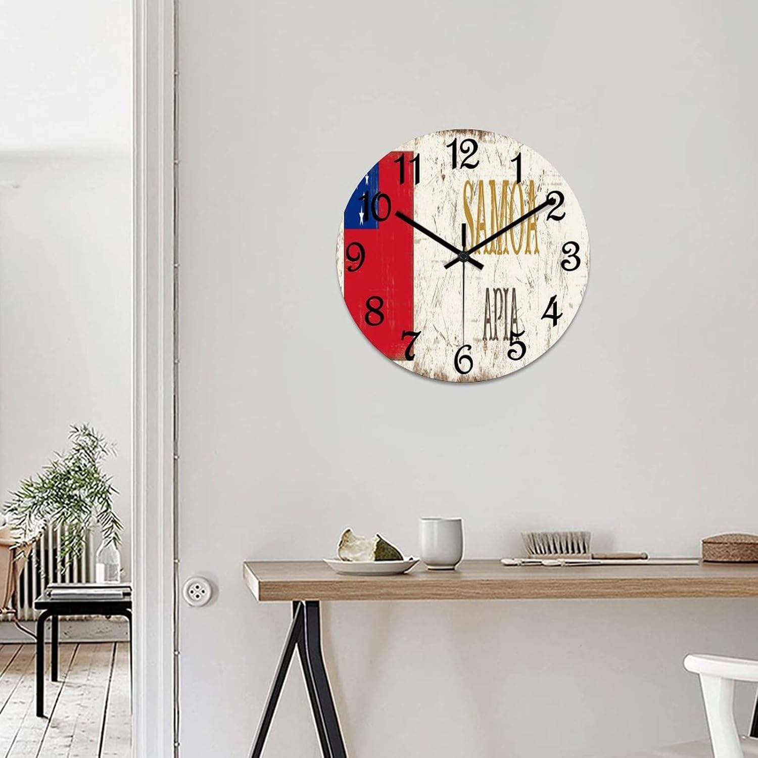 15 Inch PVC Wall Clock Samoa Apia Digital Wall Clock Samoa National Flag Large Clock Wall Decorations for Bedroom Office School Decorations