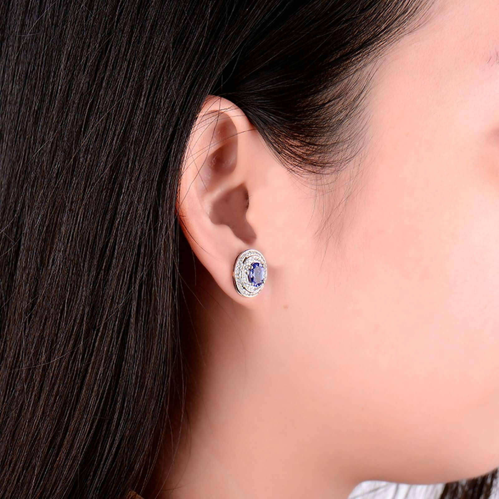 Epinki Weiß Gold 18K Ohrringe Hängend, Empfindlich Damenohrstecker mit Tansanit 1.72ct Blau, Geschenk für Valentinstag Weihnachten, Weiß Gold Blau
