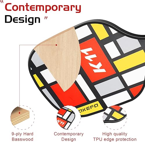 Miniatura 2 de Juego de 4 palas de pickleball para interiores y exteriores, raquetas de pickleball de madera con agarre ergonómico amortiguador, 4 bolas de