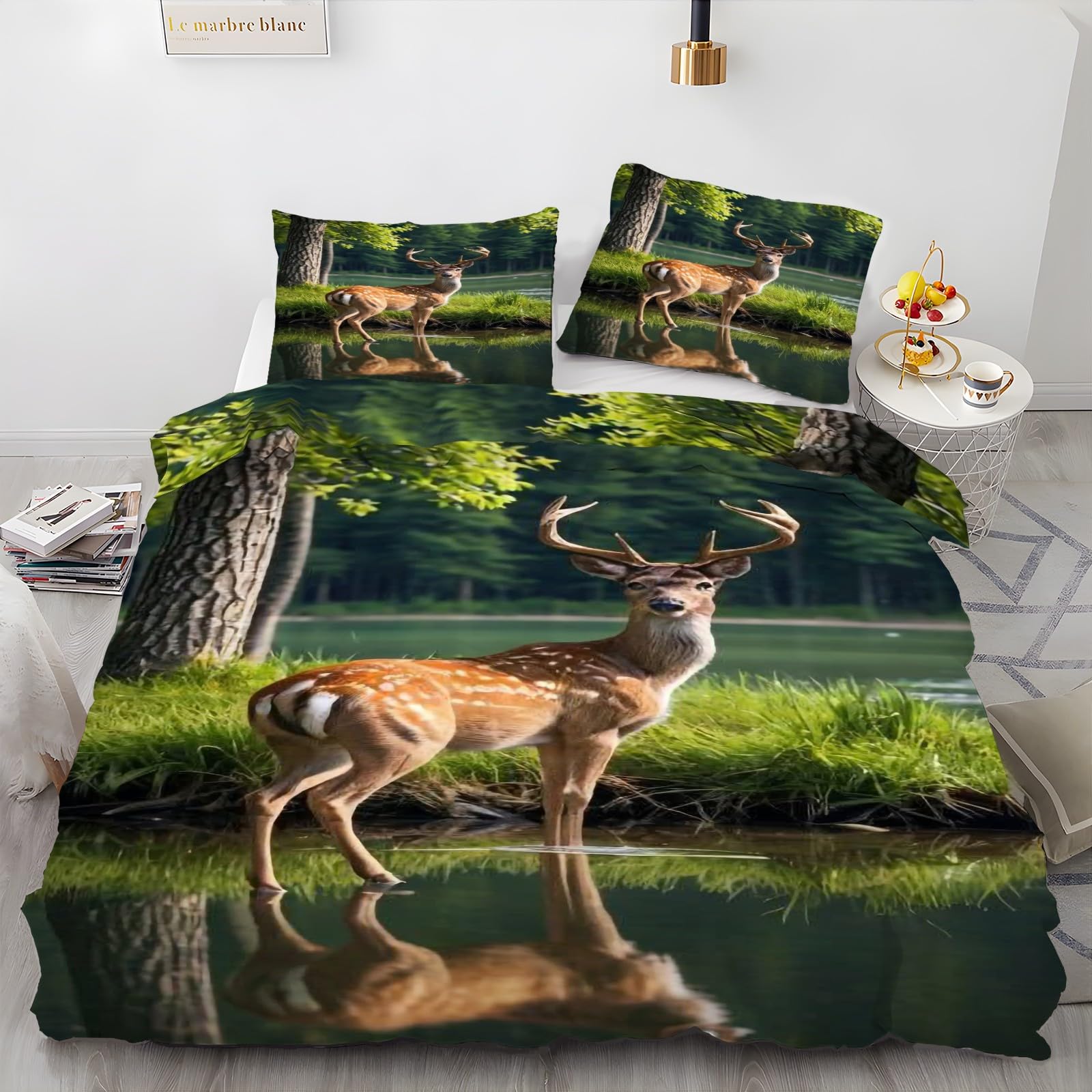 Housse de Couette 240x260 Animal Cerf Sika avec 2 Taies d'Oreiller