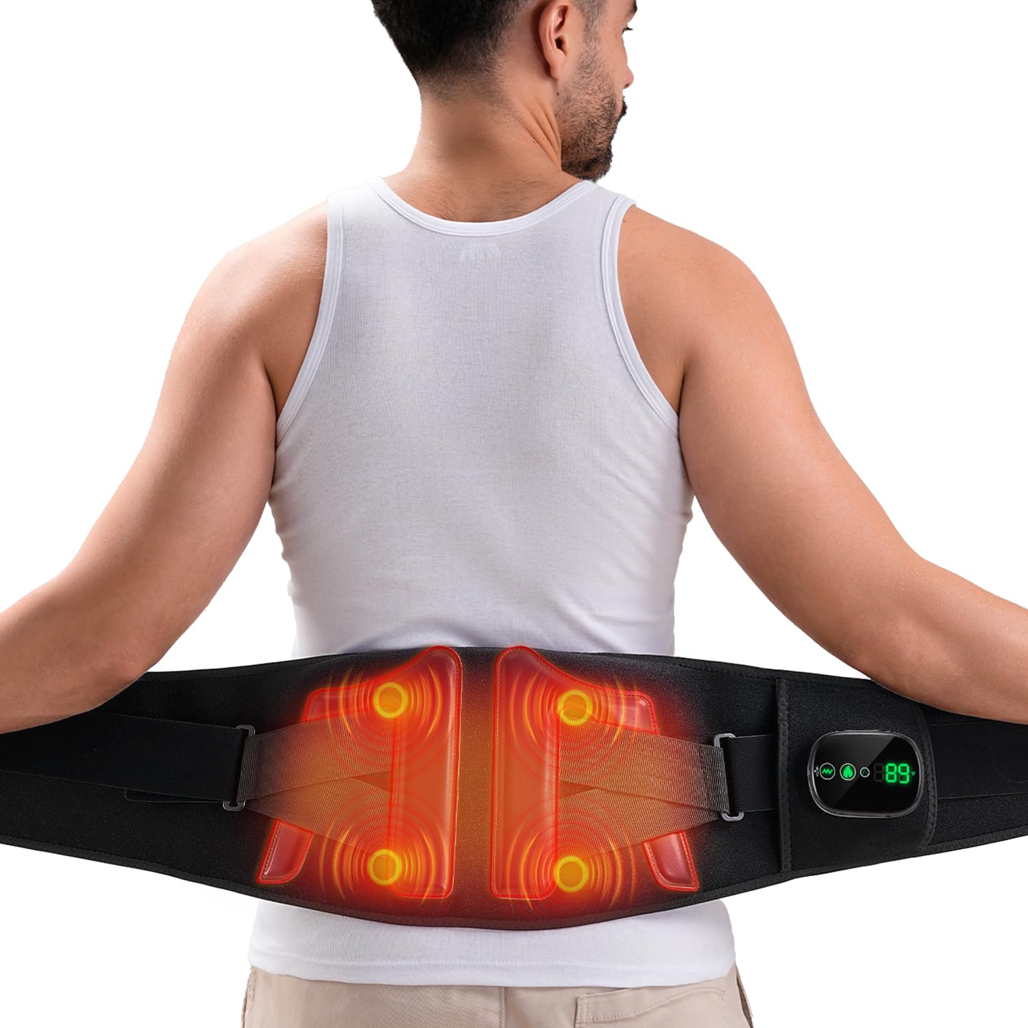 Wärmegürtel Rücken Heizkissen Kabellos Massagegerät, 5000mAh Heizkissen mit Abschaltautomatik, Wärmekissen für Rücken mit 5 Massagemodi 5 Wärmestufen, Geschenke für Männer Frauen Mama Papa Heating Pad