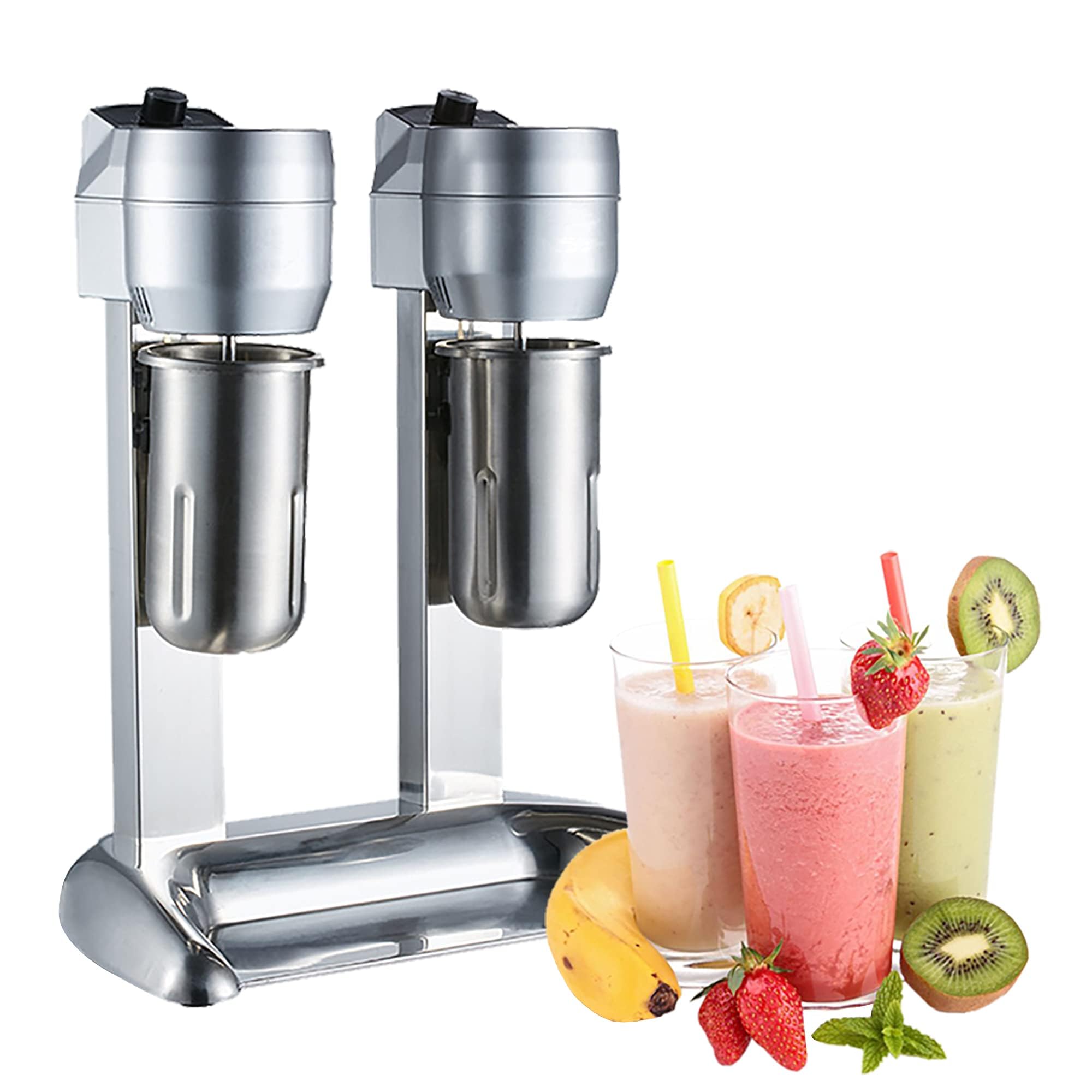 Machine à milkshake électrique, machine à milkshake en acier inoxydable, mélangeur de boissons à double tête réglable en vitesse, équipement de boissons mélangeur de mousse de lait smoothie pour