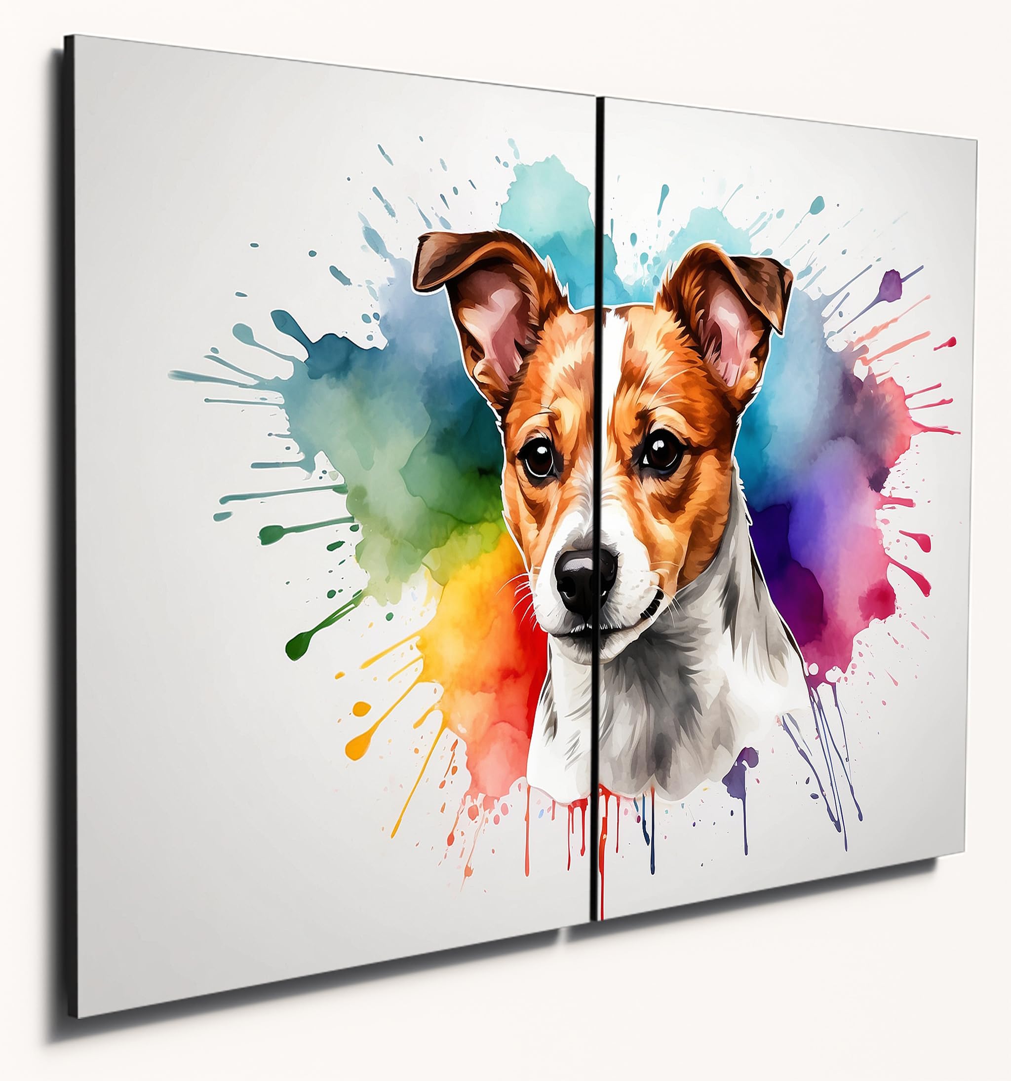 The Plum Penguin Jack Russell Terrier Watercolour Style Wall Art - Dual A4 Wooden Mdf Prints