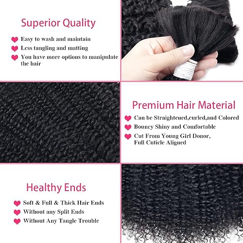 Miniatura 6 de Nvnvdij Cabello humano rizado, húmedo y ondulado, cabello humano negro natural para trenzar, sin trama, 100% sin procesar, extensiones de cabello