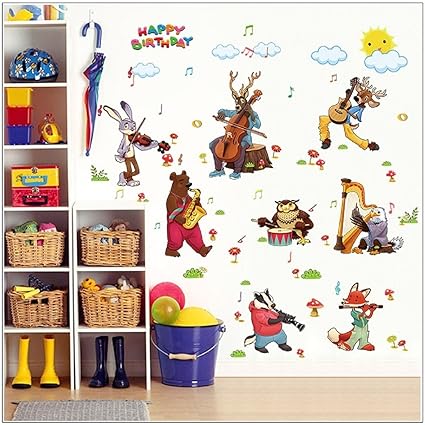 JAAMSO ROYALS 1 Set Animal Music Party ' Decorative Self Adhesive Peel and Stick Wall Sticker (PVC Vinyl, 90 CM X 60 CM, Decorative Stickers)