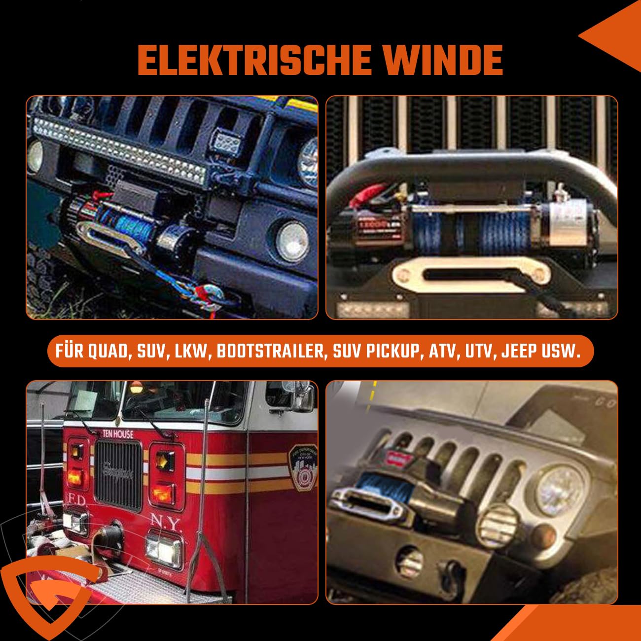 Elektrische Seilwinde 12V 6123 kg/13500lbs, Motorwinde 12V mit Dyneema-Seil, Funk & Kabel Fernbedienung, Wasserdichtem Steuergerät, Inkl. Seilfenster, IP67 für ATV, UTV, SUV, Boot, Anhänger