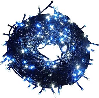 Fairy Lights Outdoor String Lights 33ft 100 LED with Memory Modes Controller, Extendable Christmas Lights Decorations for Wedding, Christmas, Valentine, Party, Patio, Indoor Outdoor Black Wire -Blue