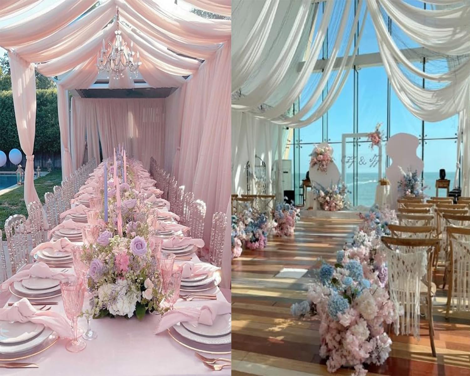 Sage Green Wedding Ceiling Drapes Curtain Drapery Fabric Chiffon Ceiling Draping Fabric for Wedding Birthday Party Engagement Banquet Stage Swag - 5ft x 20ft, 2 Panels