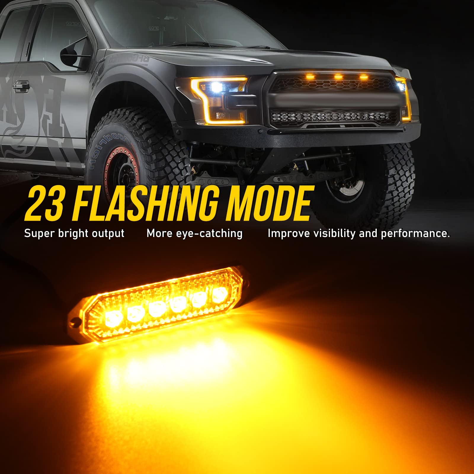 OPP ULITE 4PCS 6-LED Montaje en Superficie Advertencia de Emergencia Peligro Intermitente Barra de luz estroboscópica con Impermeable para camión de Coche 12-24V(Amarillo)