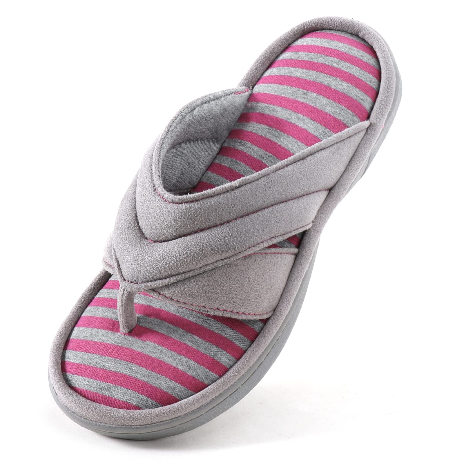 ZizorWomen' s Original Stripes Flip Flop Slipper with Memory Foam, Ladies' Summer Spa Thong Slipper