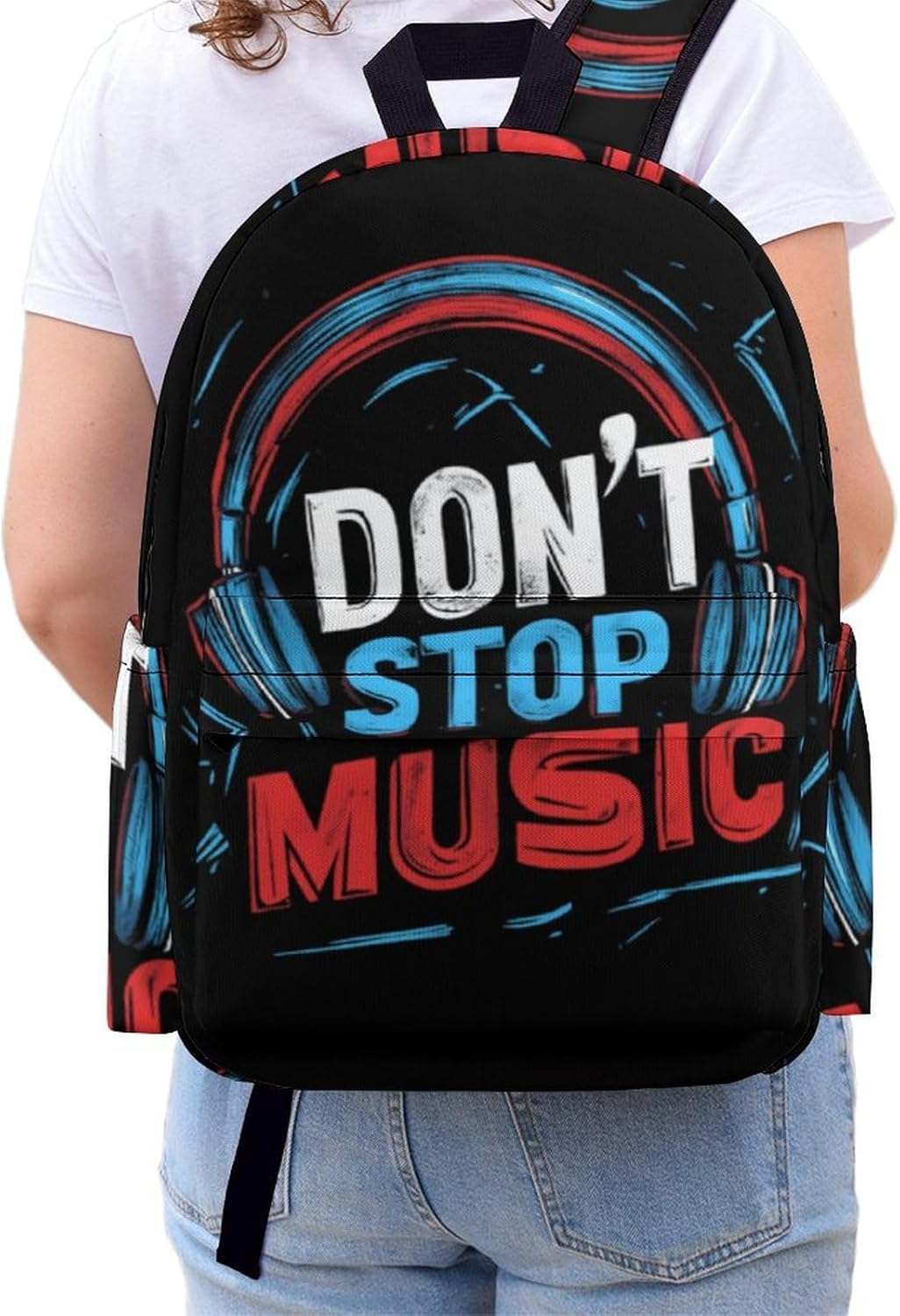 Don't Stop Music Casual Backpack Daypack 16.5 Inch Fashion Double Shoulder Bag for Women