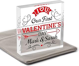 I Love You First Valentines Day Gifts - PERSONALISED Our First Valentines Day Gifts for Him Her Boyfriend Girlfriend - Gifts for New Husband Wife Mr and Mrs - Home Office Decoration - With Grey Bag