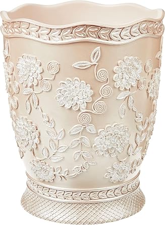 Zahari Home Decorative Trash Can for Bathroom, Office & Bedroom - 2.1 Gallons Stylish & Small Trash Can for Dorms, Desktop & Restroom - Chic Waste Basket for Compact Spaces, Rose Vine