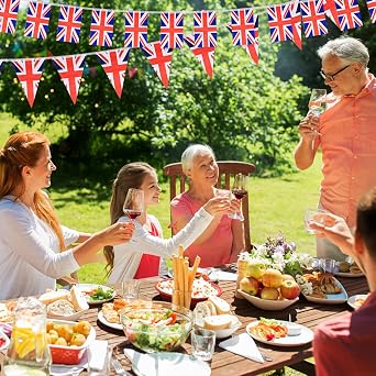 2 Pack Union Jack Flags Bunting,UK Britain Rectangular and Triangle Flags Bunting Banner,Total 60 Pcs 65ft England Flag String Indoor Outdoor Banner for National Day Parades Royal Party Decorations