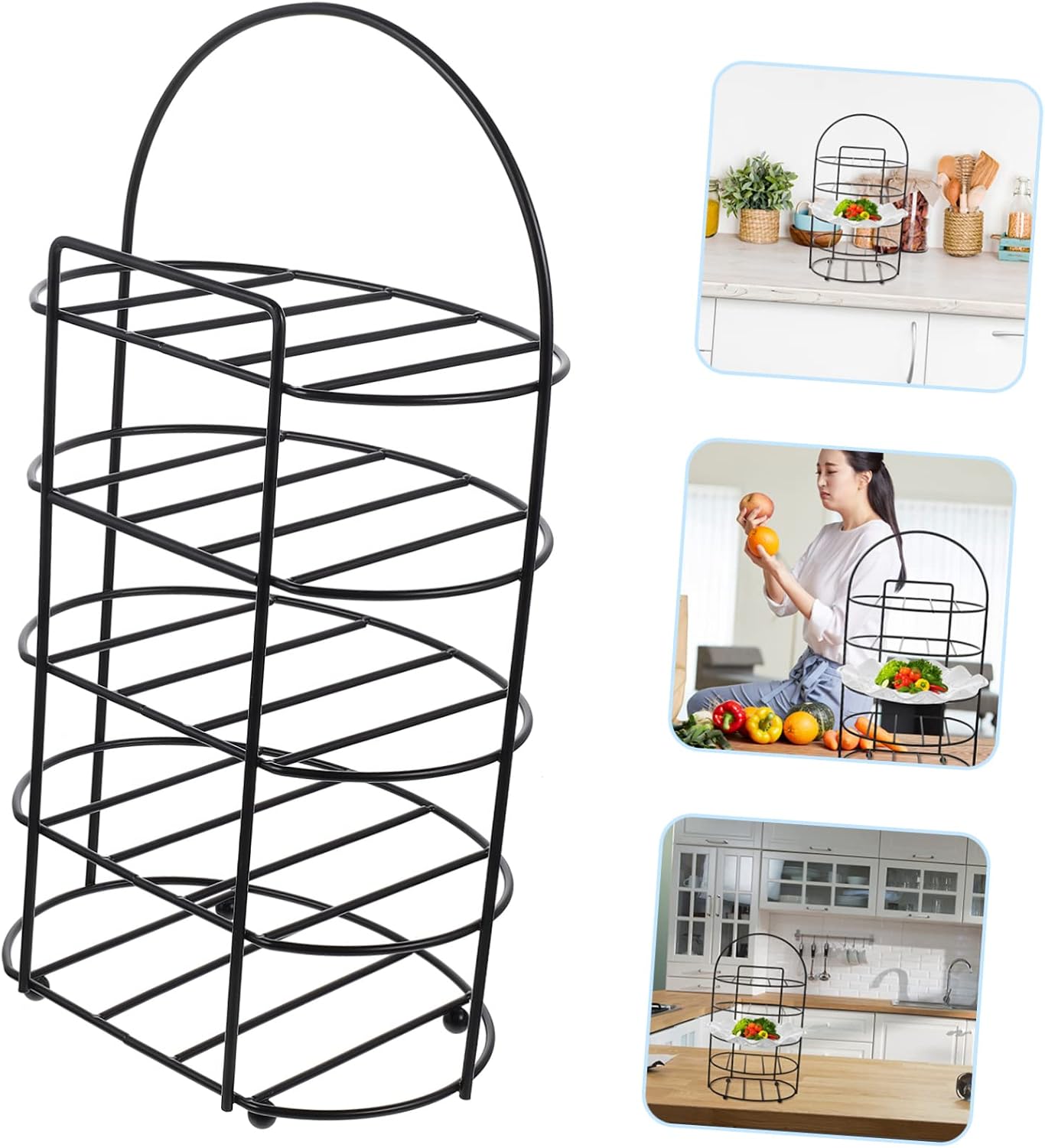 Zerodeko Kitchen Multi-Functional Tiered Dish Rack Iron Art Storage Tray for Spices and Kitchenware Organizer for Countertop Use Black Finish