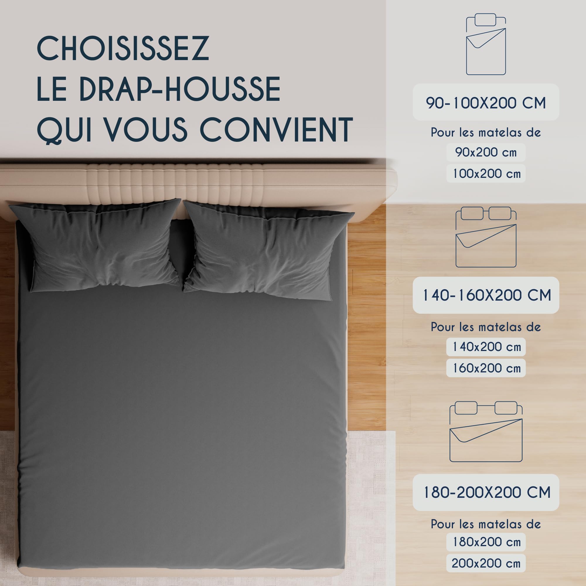 Vichy Drap-housse Gris 90x200 | Leroy Merlin