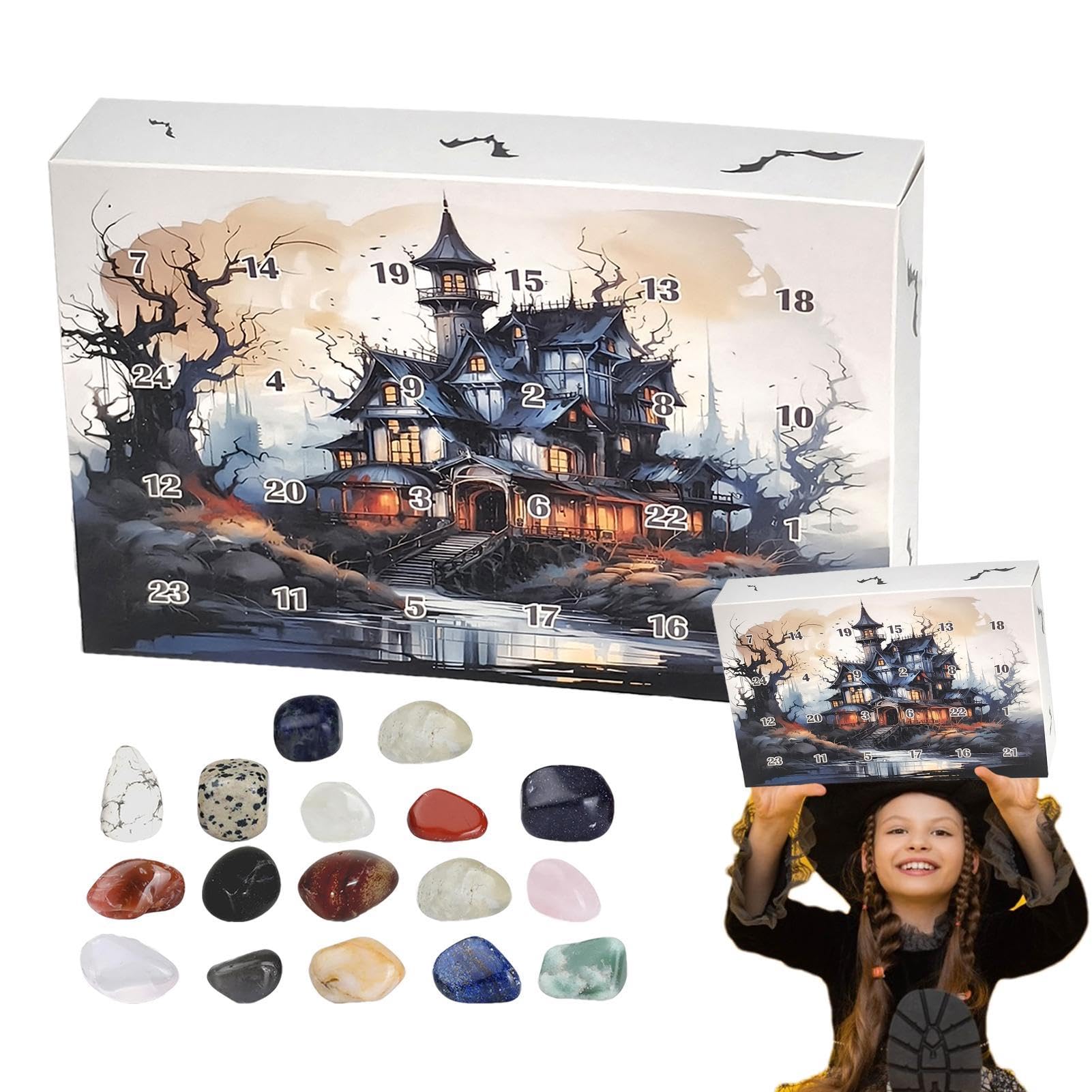 Teksome Kids Advent Calendar 2024, Rock Collection Advent Calendar, 24 Days Crystal Agate Stone Advent Calendar, Complete Gem Collection