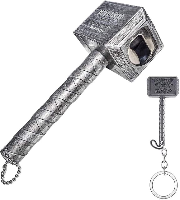 Thor Hammer Bottle Openers Magnetic Bottle Opener, Viking Gifts for Men, Thor Hammer & Mjolnir Mini Hammer Keyring Vintage Bottle Opener, Creative 3D Bottle Opener for Beer Lovers 2 Pcs
