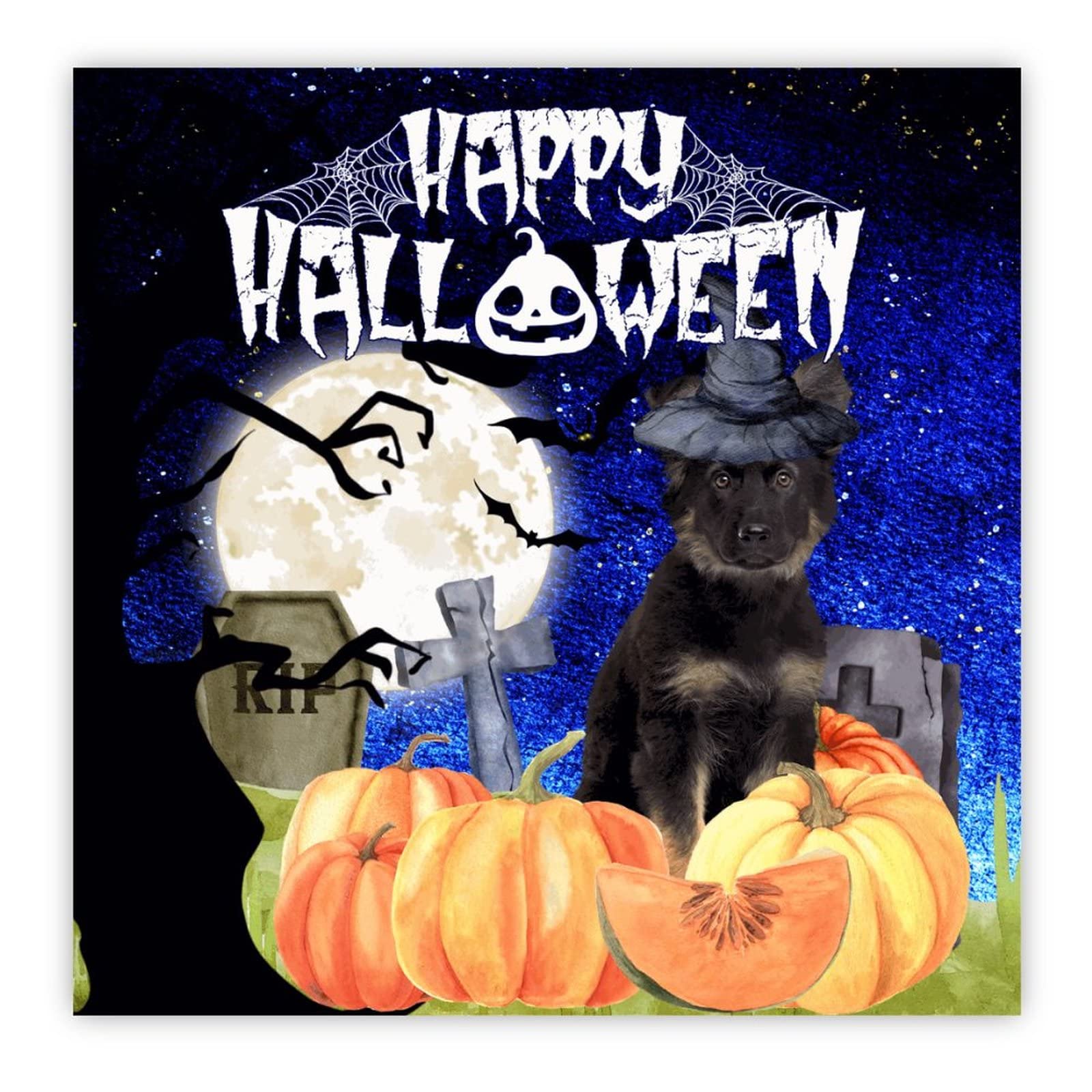Décoration murale effrayante Happy Halloween en bois avec motifs de lune et sorcière