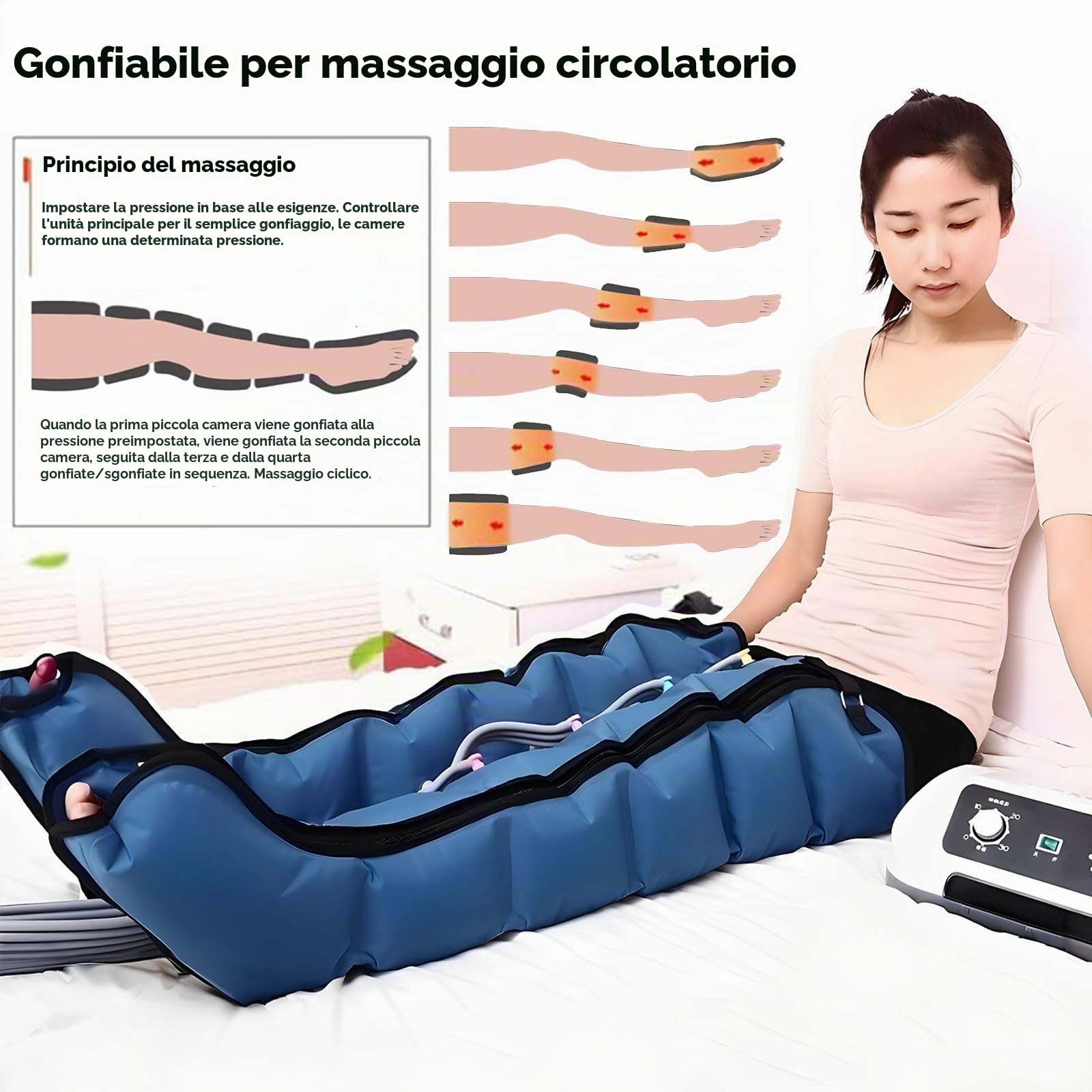 Apparecchio Massaggiatore Compressione D'Aria Per Gambe E Addome Braccio, Pressoterapia Per Casa Professionale Linfodrenaggio Gambe Per La Circolazione E Il Rilassamento Dei Muscoli