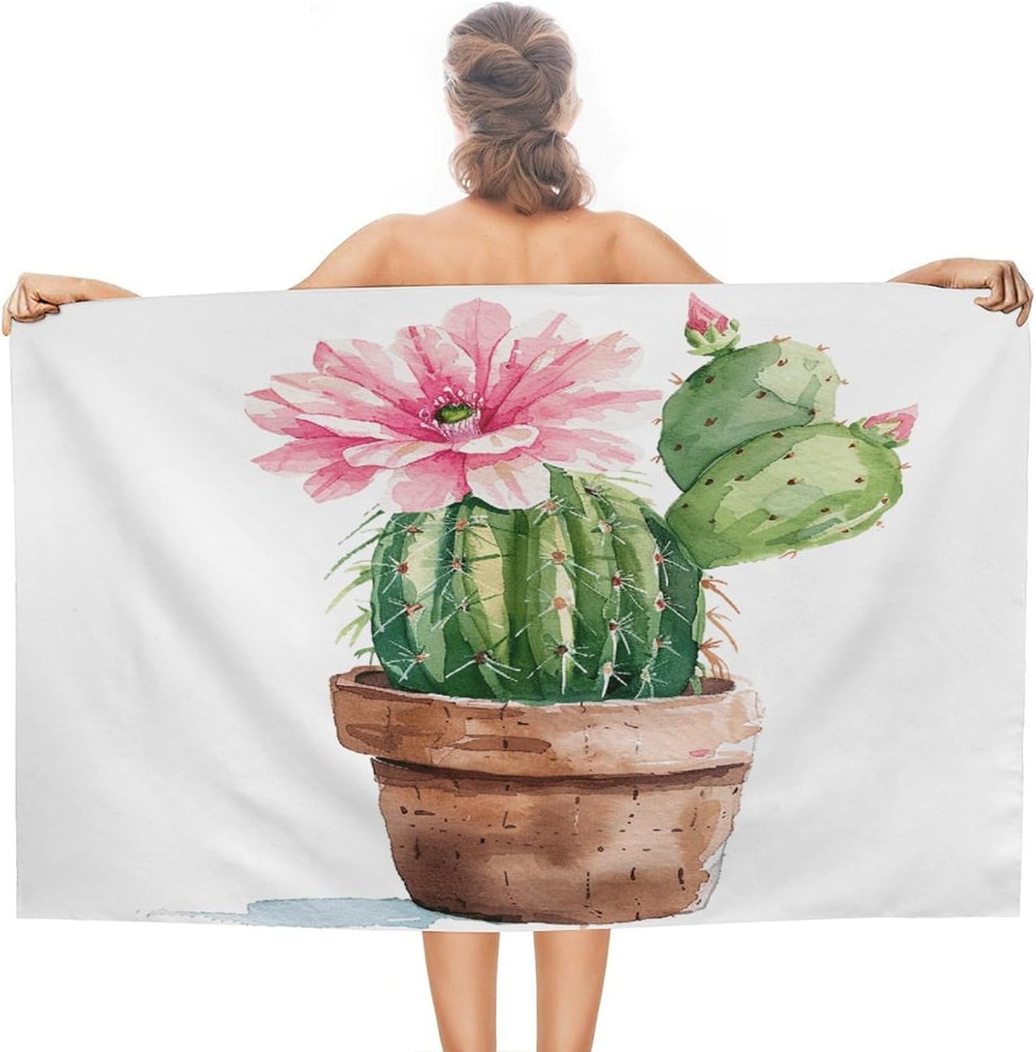 Swimming Towel, Cactus and Flowers Printed Fashion Towel,Portable Towel,Durable Towel