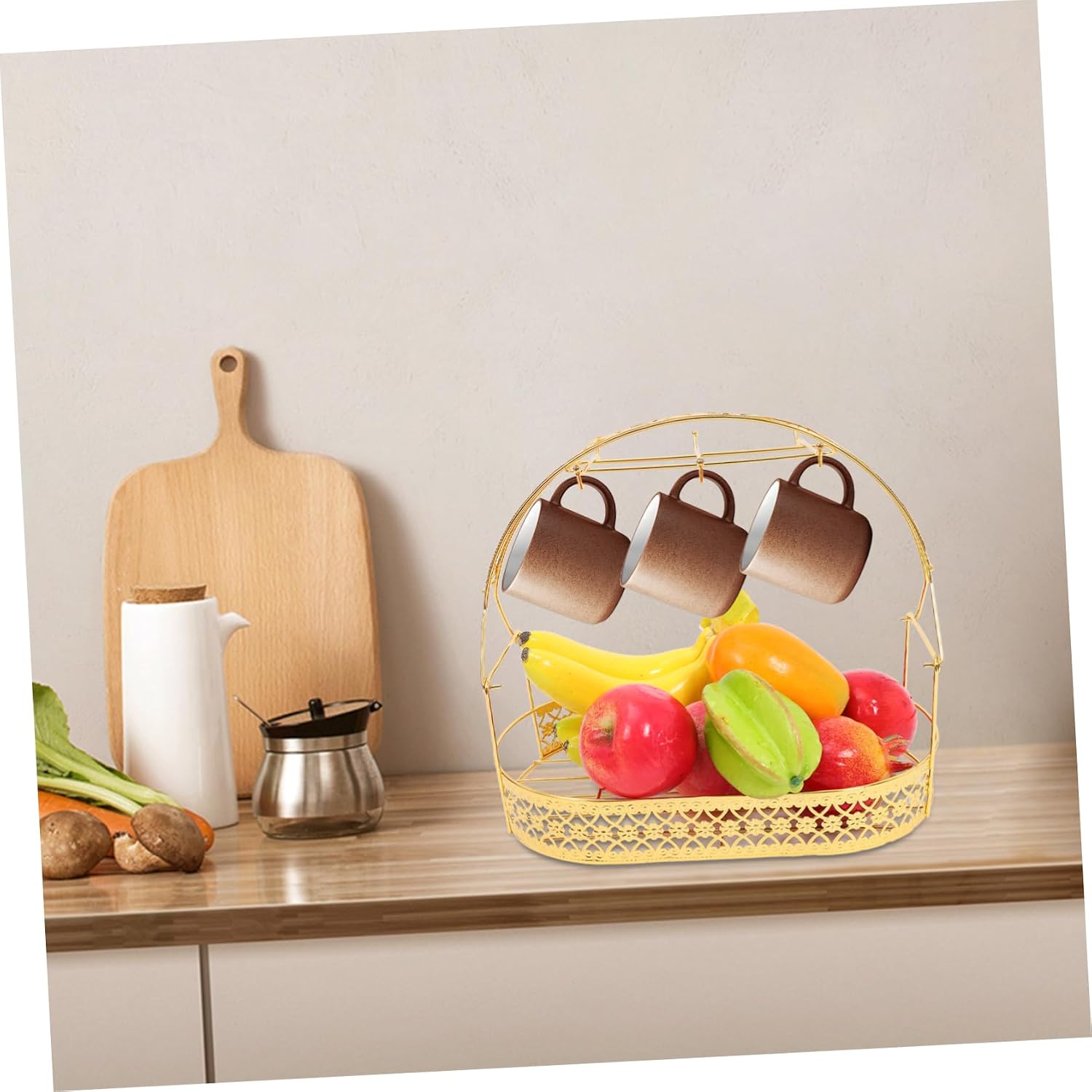 UPKOCH European Style Wrought Iron Plating Storage Basket Cup Organizer Hooks for Mugs Flatback Design for Countertop and Elegant Cup Rack