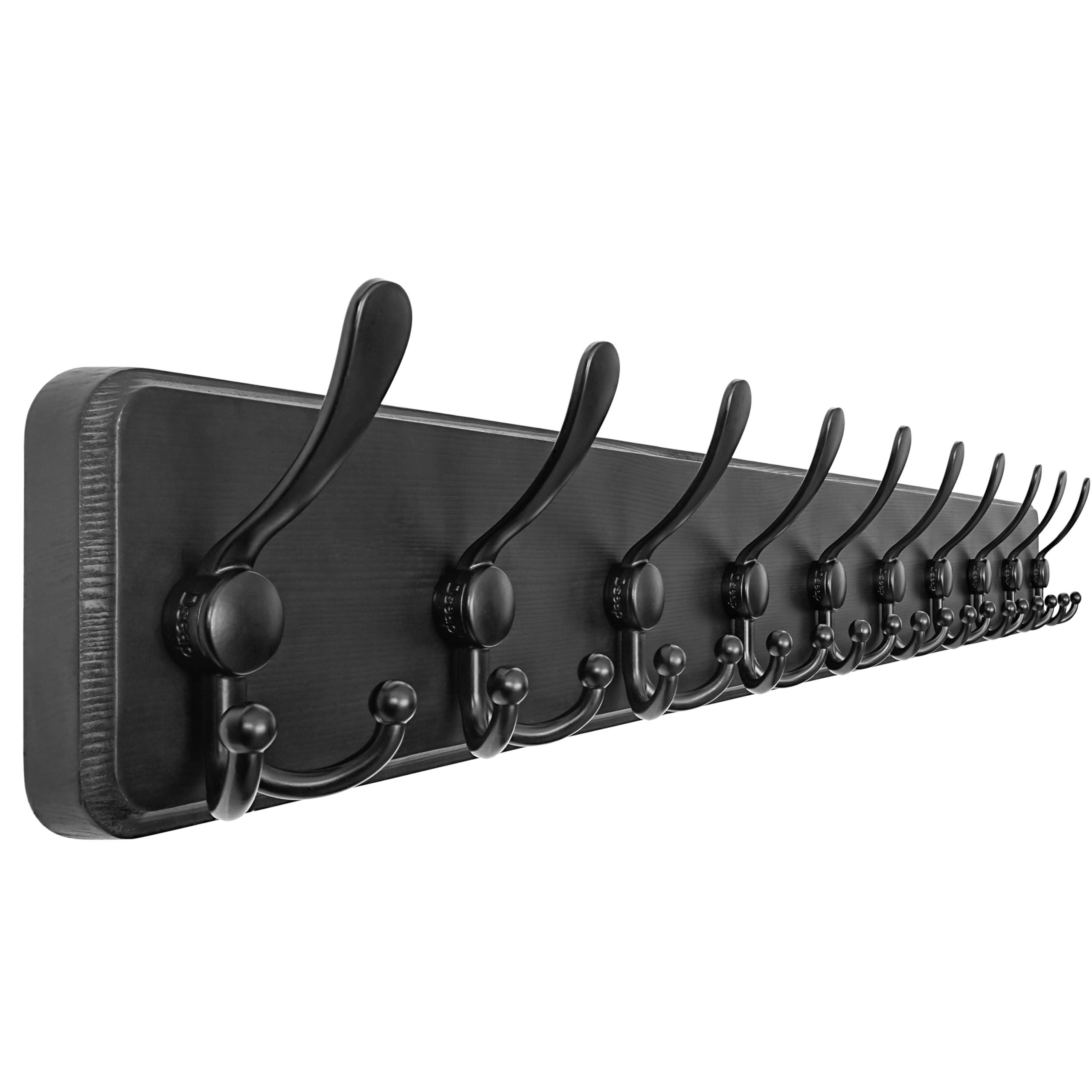 Dseap Black Coat Rack Wall - Heavy-Duty 97Cm Long, With Reinforced 10 Custom Tri-Hooks, Solid Wood Wall Hanger For Coats Hat Jackets - Rustic Farmhouse Entryway Hallway Storage,
