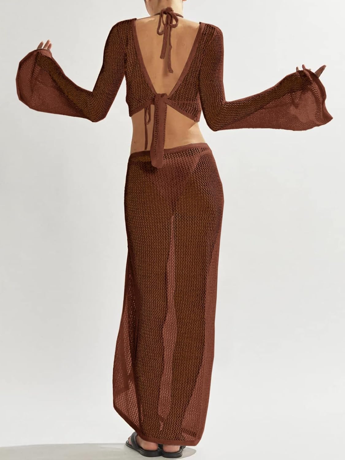 Women's Swimsuits Cover Ups Set for Crochet Bathing Suit Hollow Out 2 Piece Bikini Coverup Beach Swimwear