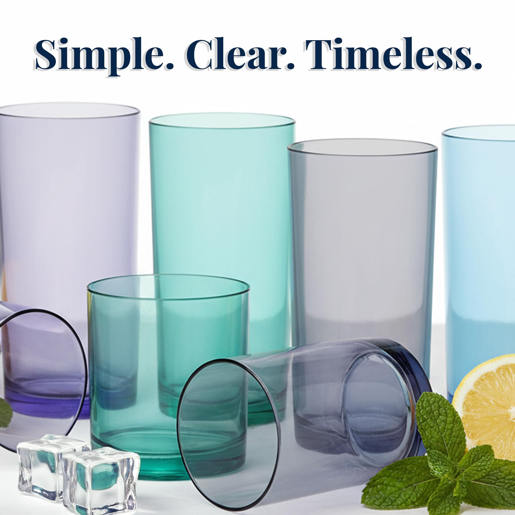 US Acrylic Vasos clásicos reutilizables de plástico (juego de 8) rocas de 12 onzas y vasos de agua de 16 onzas en colores costeros, vasos sin BPA, fabricados en Estados Unidos, aptos para lavavajillas