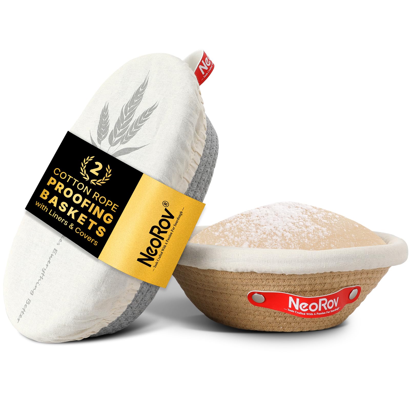 Cotton Rope Proofing Basket Set - Oval & Round Sourdough Baskets - Sourdough Proofing Basket & Cloth Cover - Bread Proofing Basket - Sourdough Bread Baking Supplies