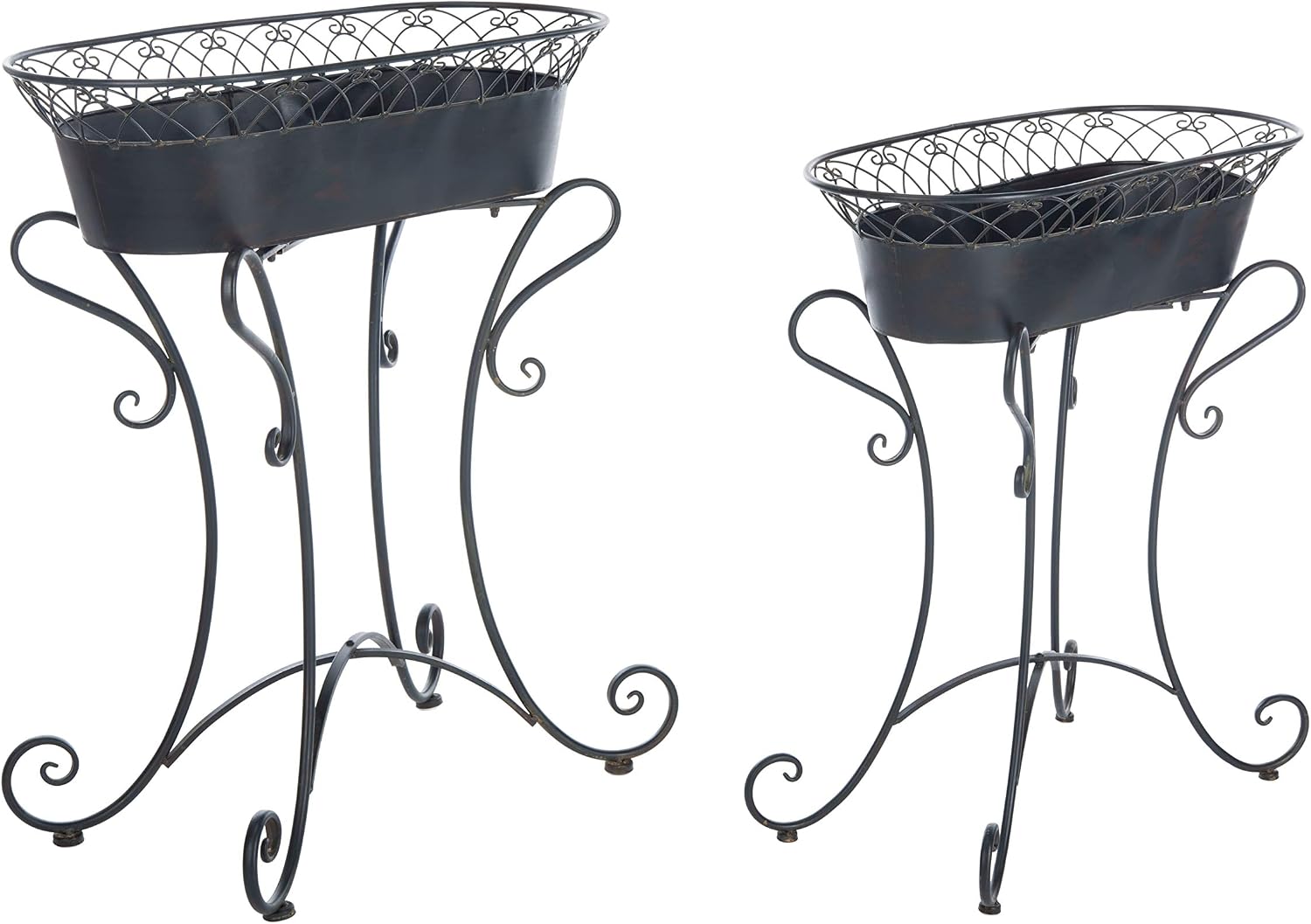 SAFAVIEH Outdoor Patio Furniture - Hendrick Black Rust Planter Set of 2, Decorative Metal Planter Stands for Patio, Deck, Garden, Indoor Outdoor Use (PAT5026B)