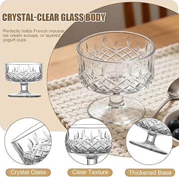 SIGONE Set of 6 180ml Clear Glass Dessert Bowls for Pudding Shrimp Cocktail Appetizers and Milkshakes