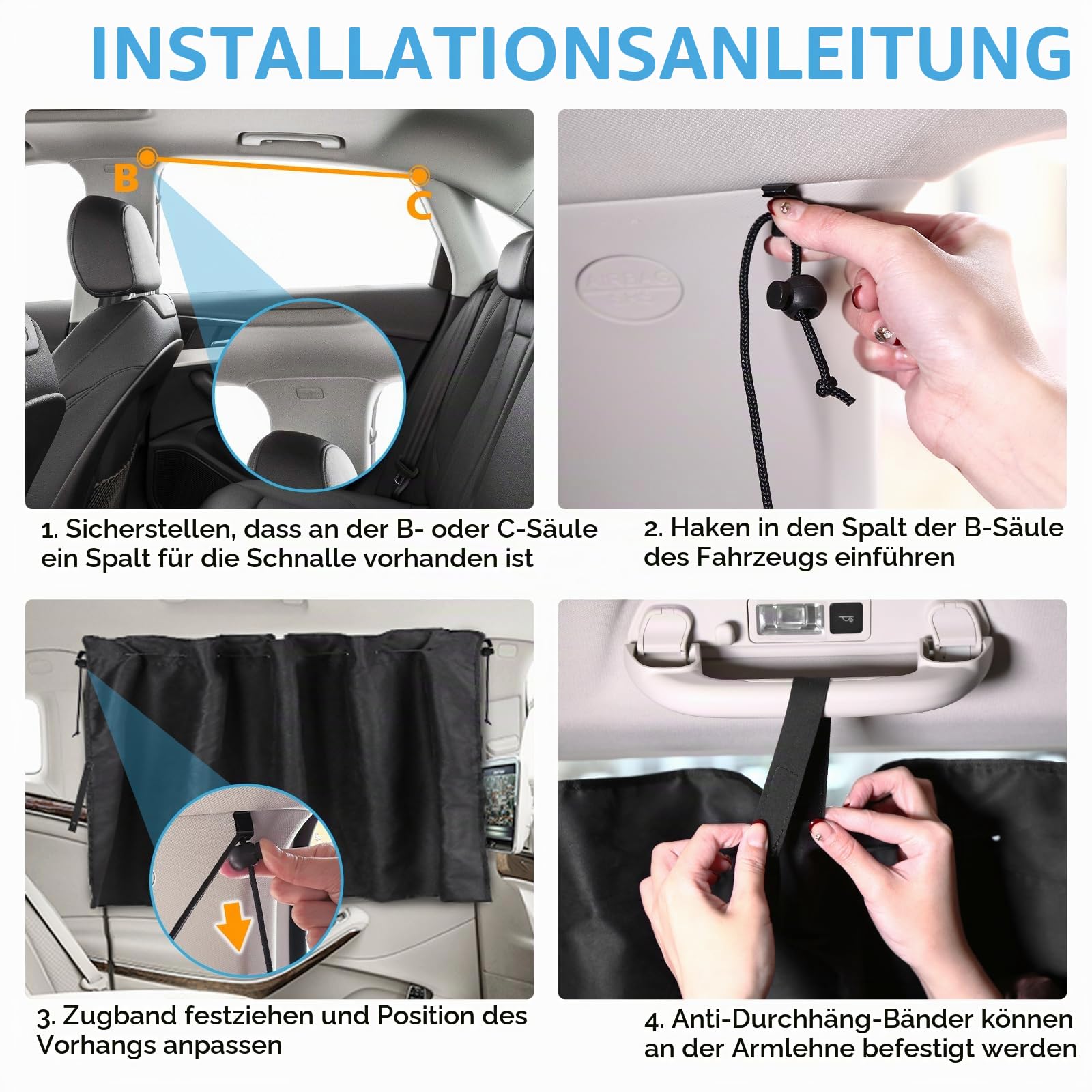 ZATOOTO 180 x 110 cm Auto Vorhang Innen, Sichtschutz Autofenster für Camper | 3 Stück, Mikrofaser-Wildleder, Seilmontage, Magnetverschluss, Abnehmbarer Trennvorhang, Gardinen Blickdicht, Sonnenschutz