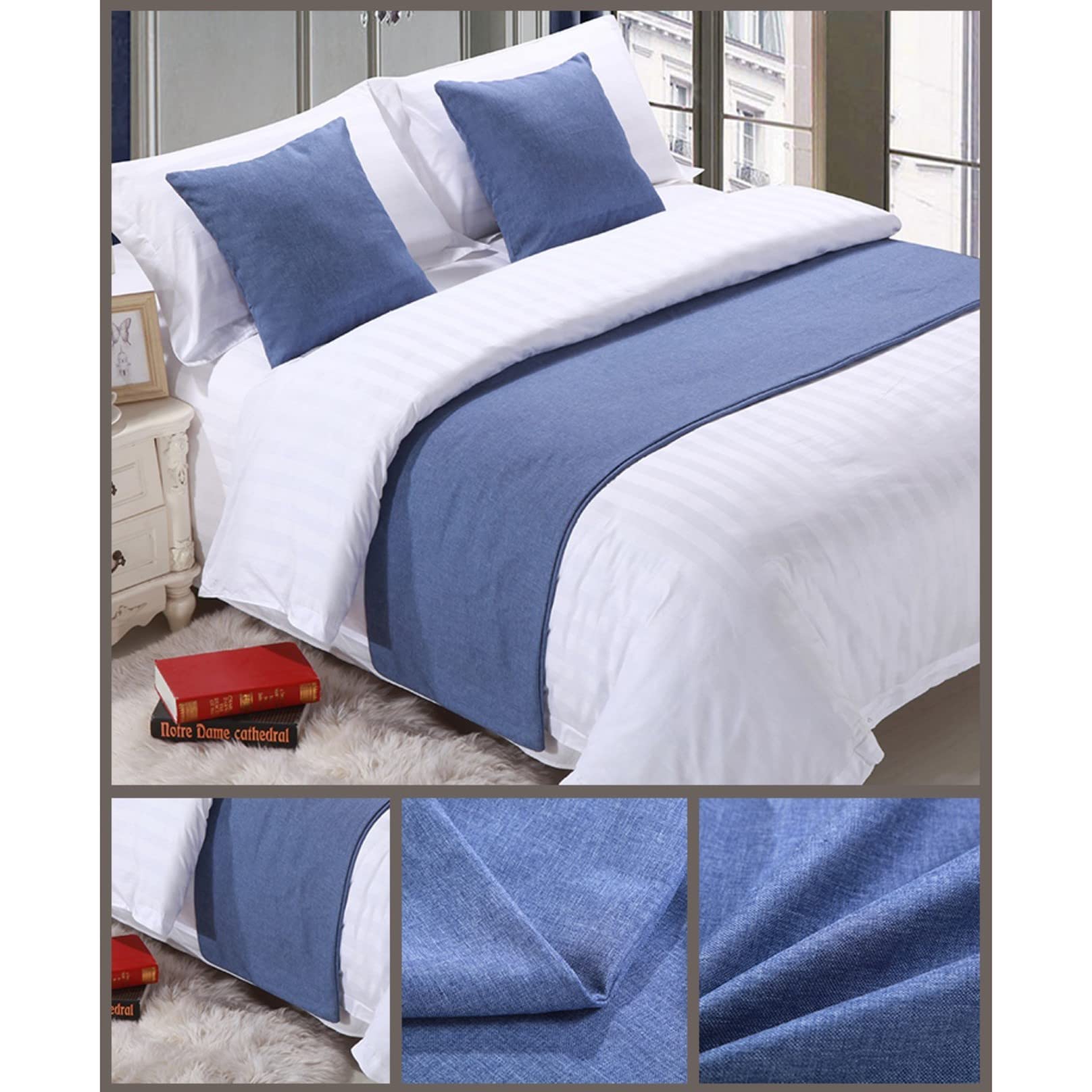 Solid Color Bed Runner Modern Bedding Scarf Protection Throw Bed Flags Bed Covers for Foot of Bed Hotel Bedclothes Bed End Towel for Bedroom Wedding Room,50 * 260cm Blue 3