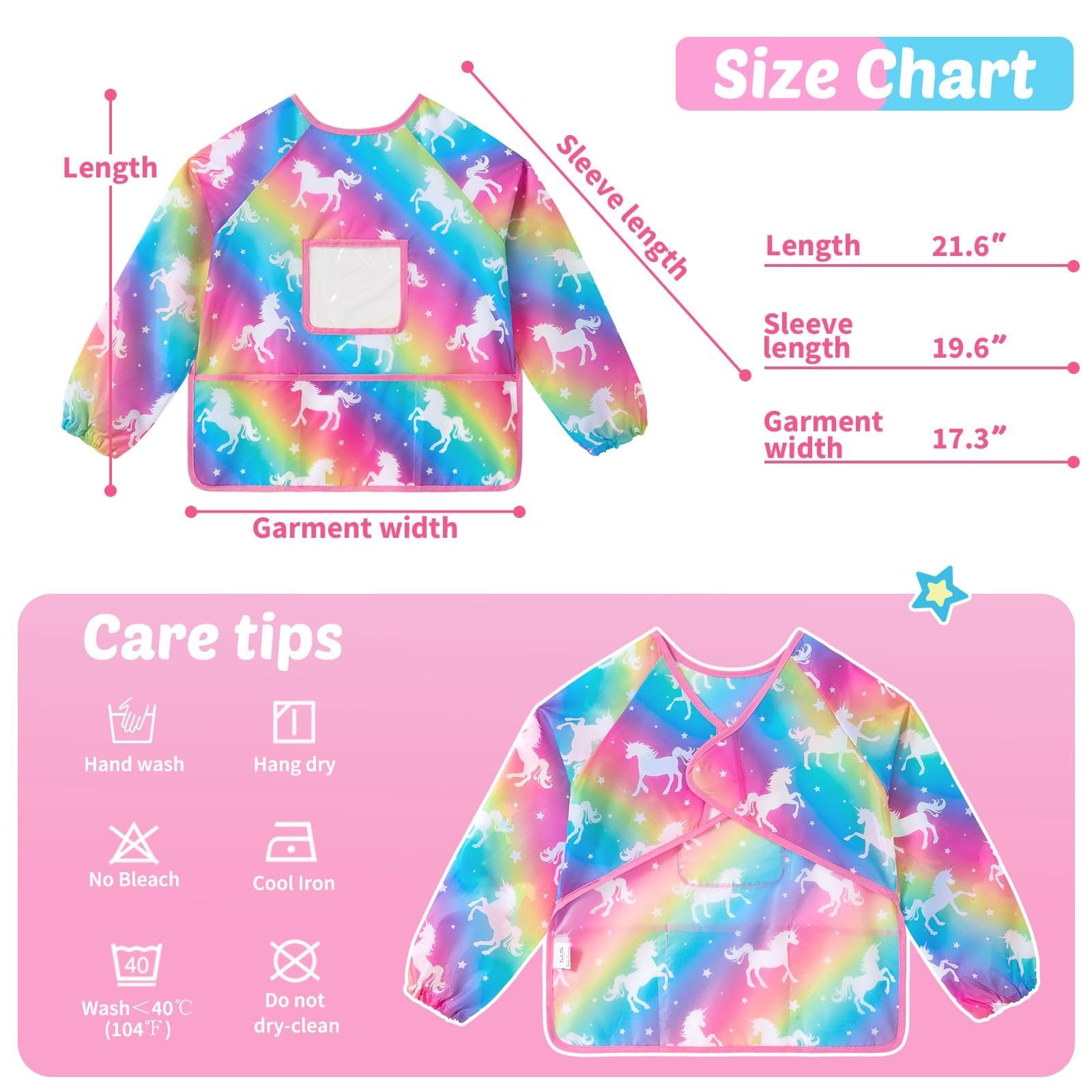 WERNNSAI Kids Art Smock, Unicorn Toddler Art Smock for Girl Art Essentials Kids Painting Apron - Image 3