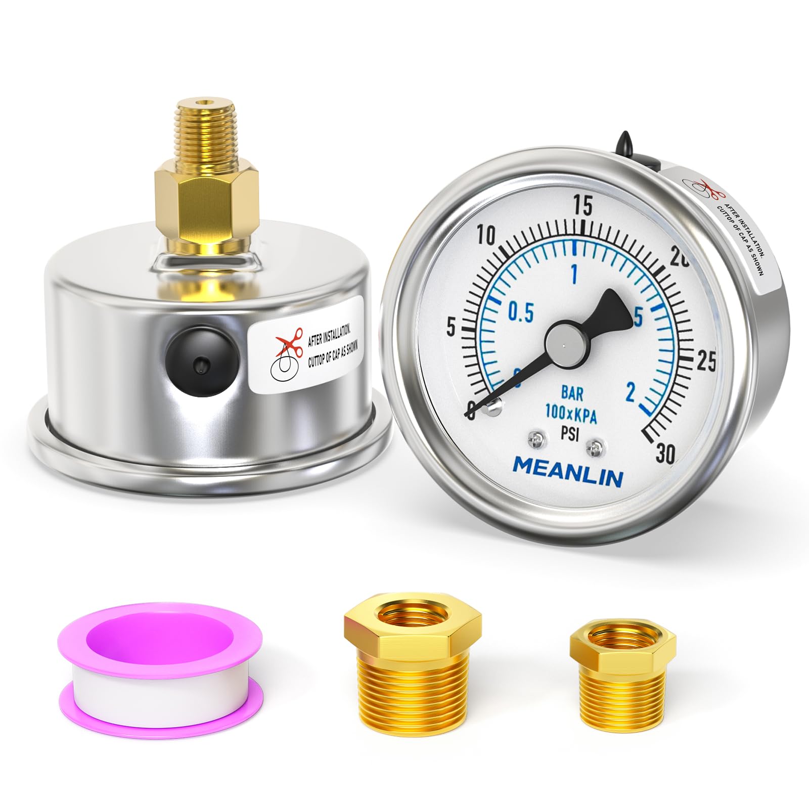 Stainless Steel Pressure Gauge - 0-100PSI Waterproof -29