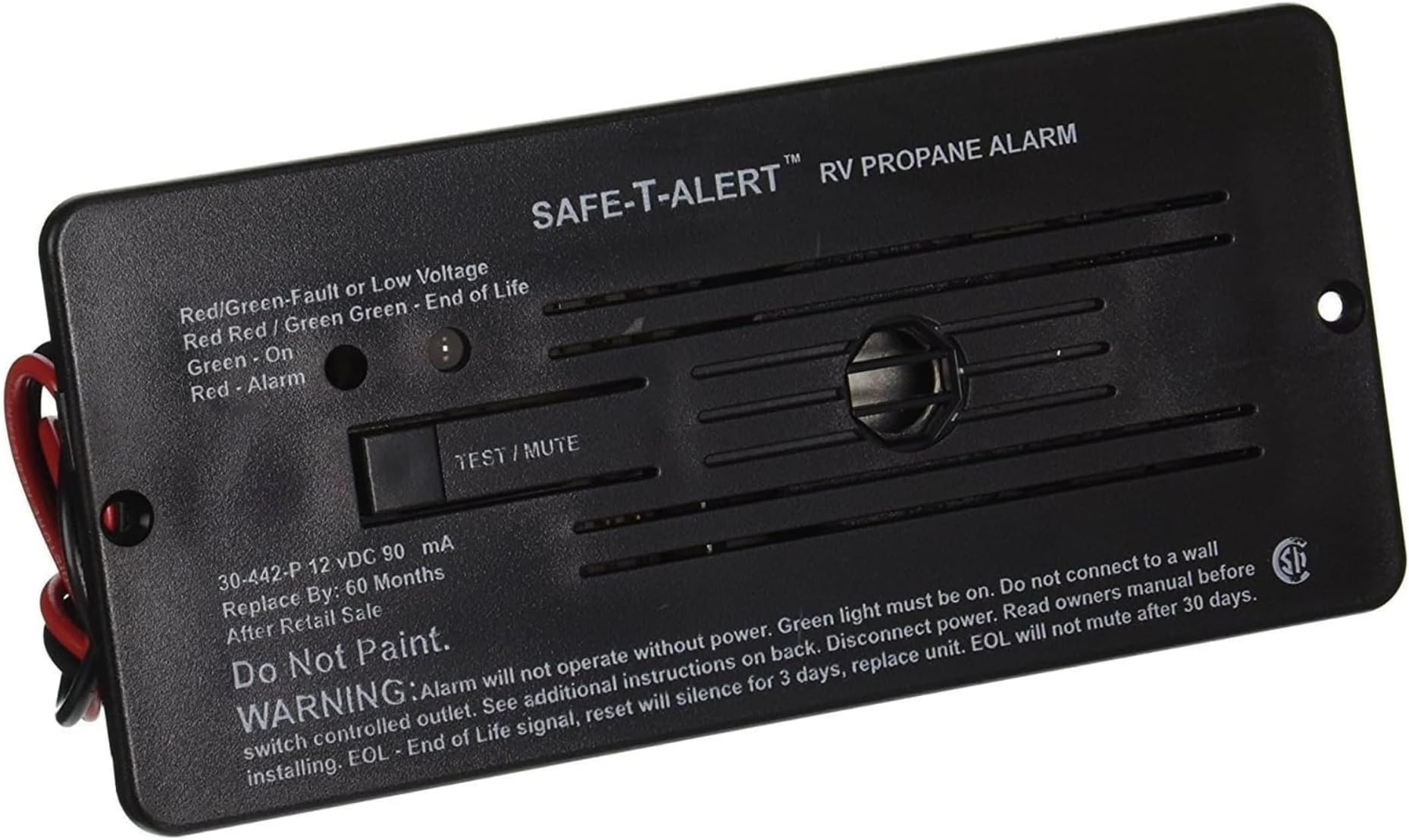 SAFE T ALERT 30-442-P-BL RV Trailer Classic LP Gas Alarm Flush Mount Black